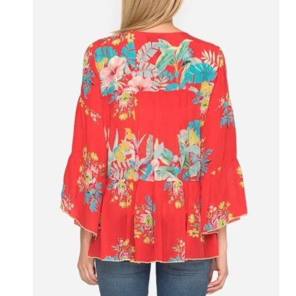 Johnny Was Peonies Garden Blouse Size Small Silky Floral Top Tiered Flowy Boho - Picture 3 of 12